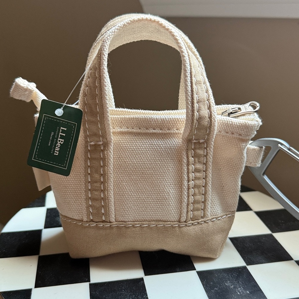 L.L. Bean Mini Canvas Tote in Beige Cream bag charm keychain - Picture 3 of 9